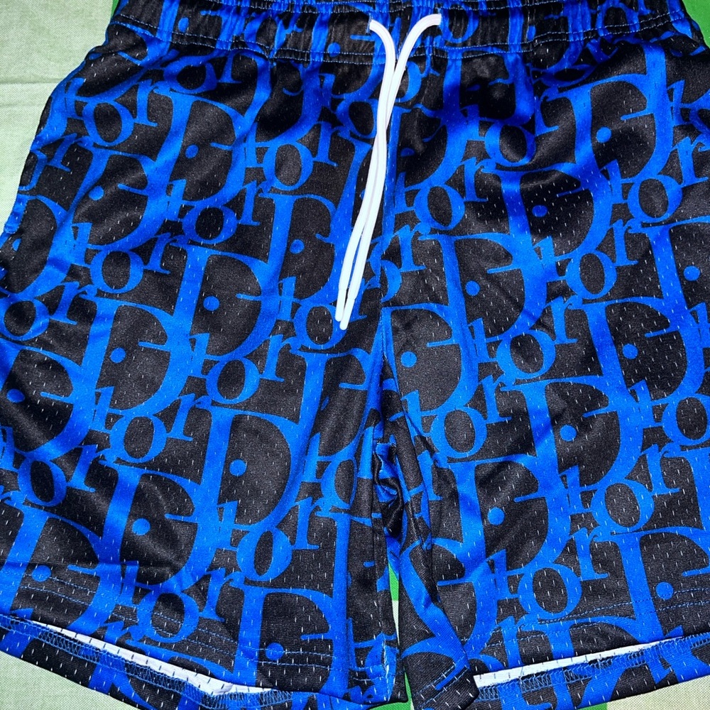 Blue and Black Logo Print Shorts